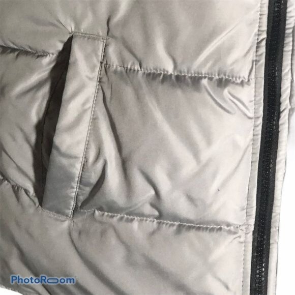 old navy grey black juniors puff zip up vest pockets medium READ - Picture 4 of 8